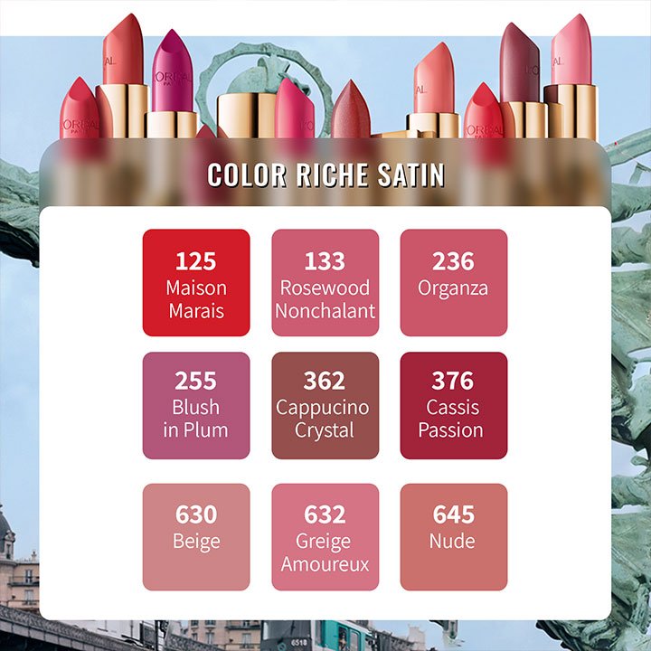 מגוון הגוונים של שפתון קולור ריש סאטן